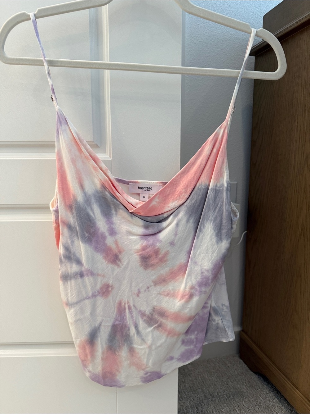 Hashtag Tie-Dye Cowl Neck Tank Top - Pink & Lavender